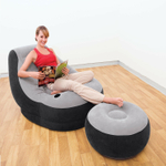 Кресло надувное Intex 68564 Ultra Lounge 137х102х79 см с пуфиком / Шезлонг надувной Интекс велюровый с подстаканником для дома и дачи