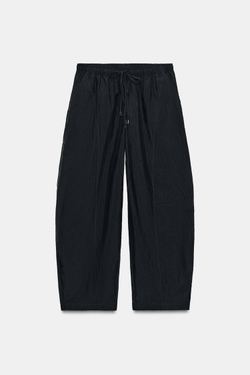 ZARA БРЮКИ BARREL С ЭЛАСТИЧНЫМ ПОЯСОМ, ТЕМНО-СЕРЫЙ