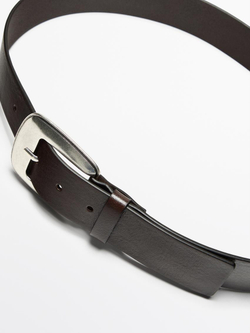 Massimo Dutti Кожаный ремень с пряжкой, коричневый