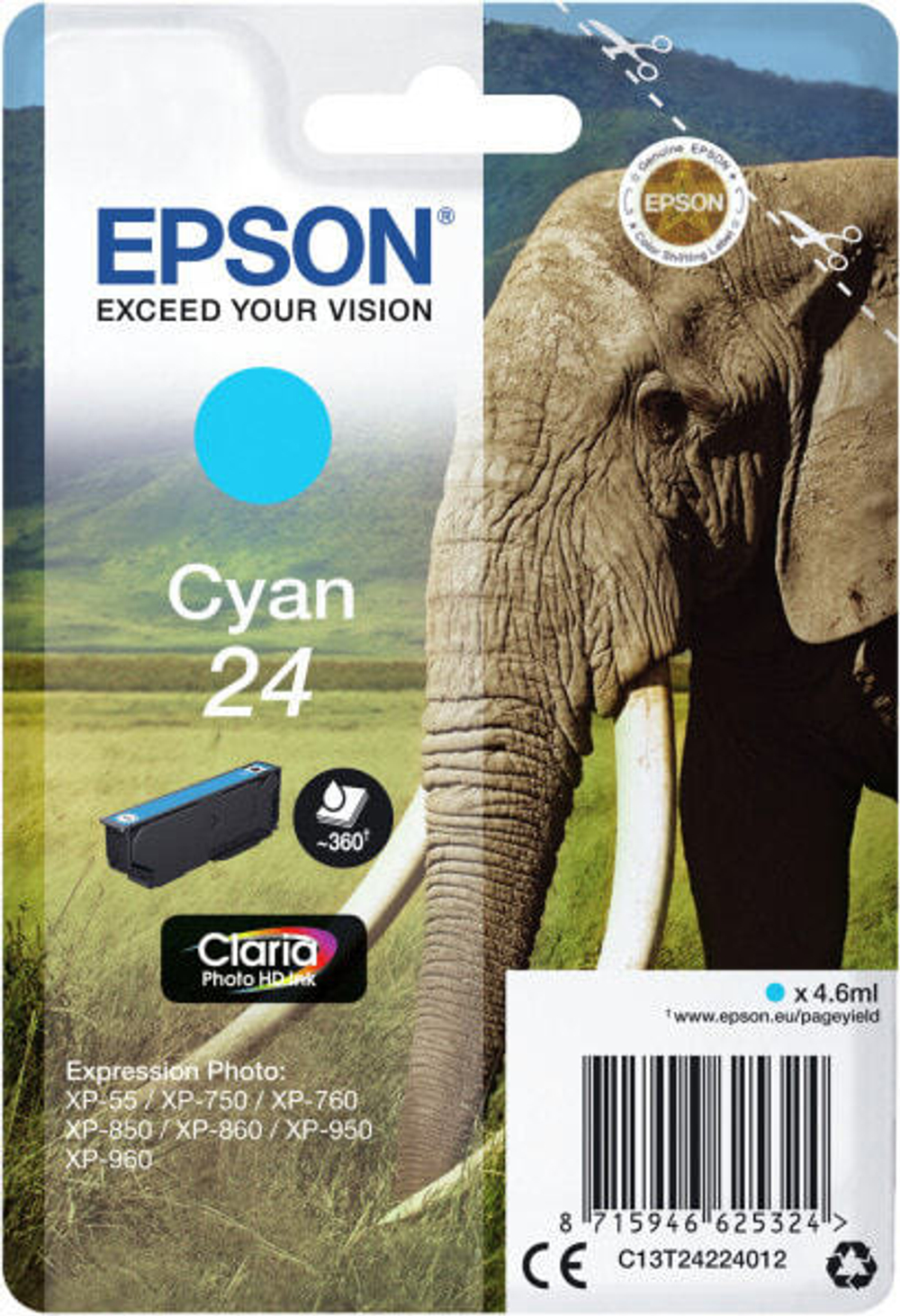 Epson Elephant C13T24224022 струйный картридж 1 шт Подлинный Голубой