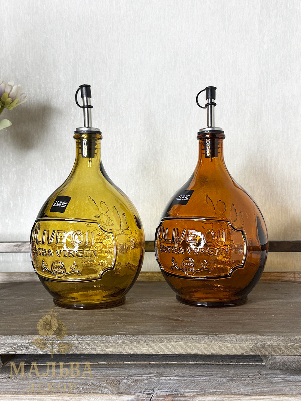 Набор декоративных бутылок для масла с дозатором "Олива" коричневые от J-LINE