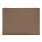 SAINT LAURENT Grain Embossed Leather Clutch Laptop Bag Men"s Brown