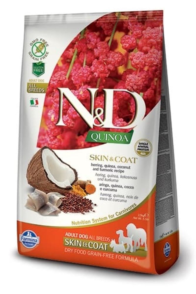 Farmina N&amp;D Quinoa 2,5кг корм для взрослых собак с сельдью, уход за кожей и шерстью