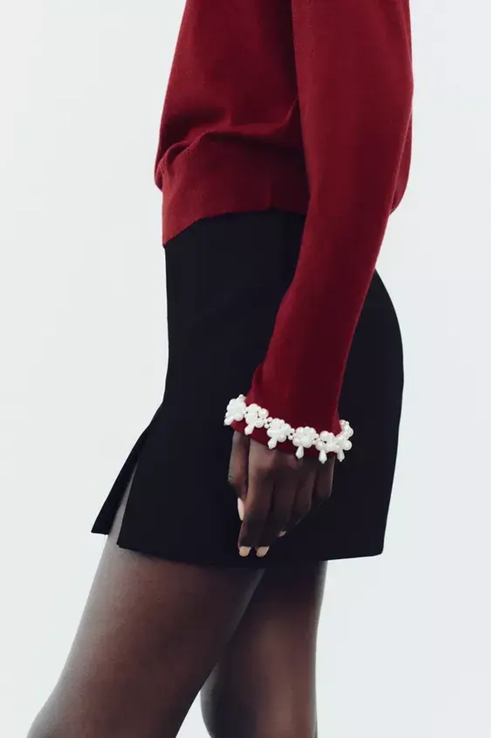 ZARA ОДНОТОННЫЙ СВИТЕР С БУСИНАМИ, ТЕМНО-РОЗОВЫЙ