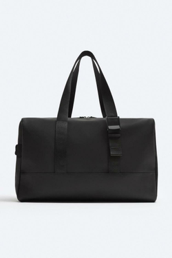 ZARA ПРОРЕЗИНЕННАЯ СУМКА-БОУЛИНГ, ЧЕРНЫЙ