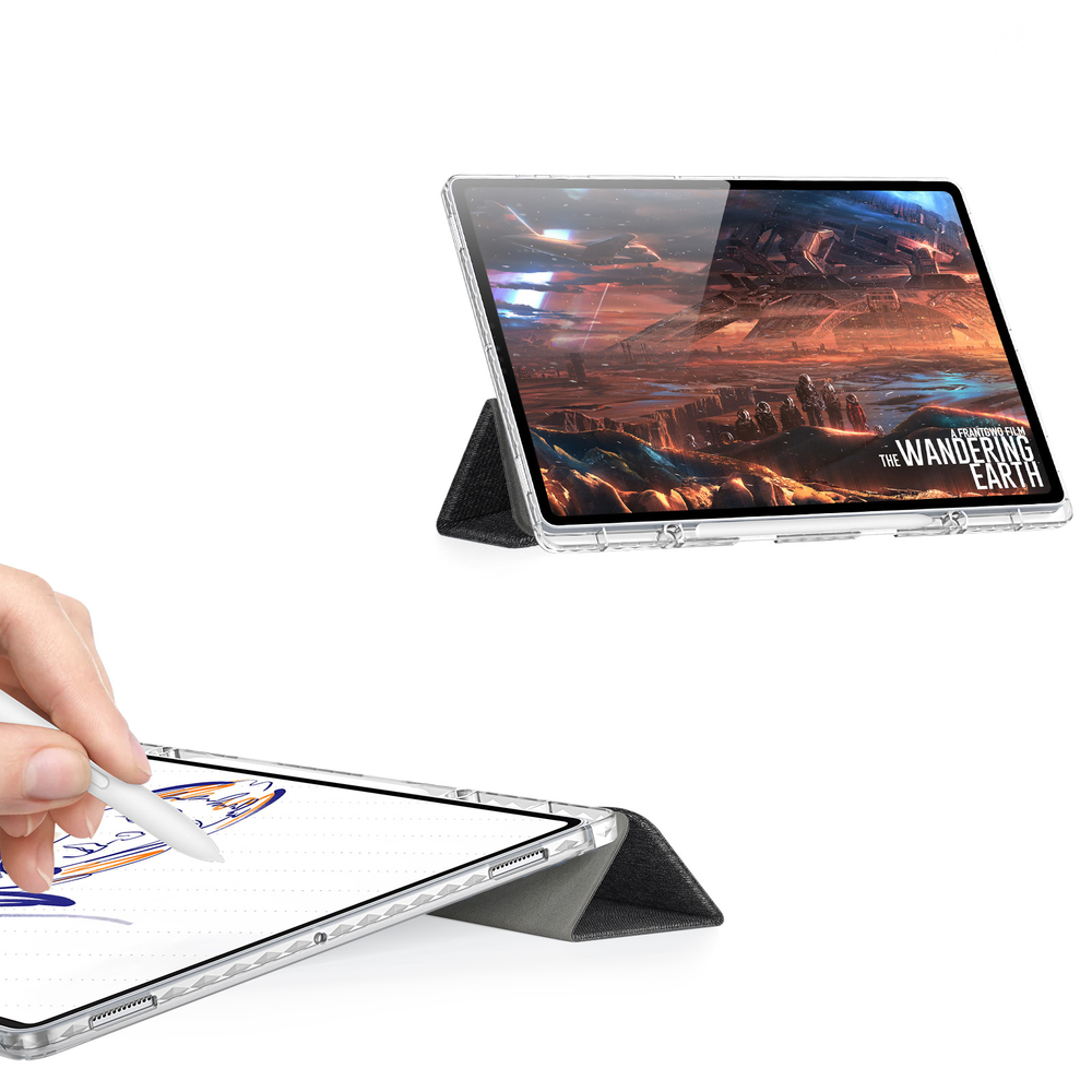 Чехол книжка черного цвета от Dux Ducis для Samsung Galaxy Tab S9 Ultra, Tab S10 Ultra и Tab S8 Ultra, серия Unid Series Case, с держателем стилуса и функцией автоматического перехода в спящий режим