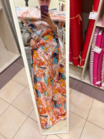 Плательно-блузочный принтованный шелк с эластаном (Alta Moda, 97%шелк/3%эластан, Крупный растительный принт в розово-коралловой гамме с голубыми акцентами и светлыми брызгами, 133)