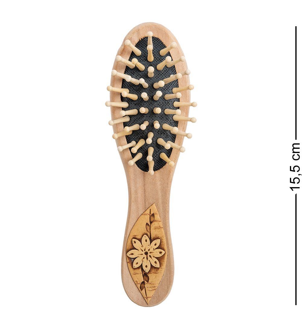 Народные промыслы BST-328/5 Массажная расческа деревянная «Цветы» (береста)