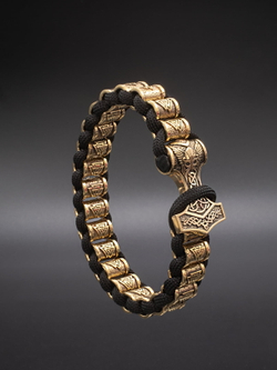 Скандинавский браслет валькнут с молотом Тора металл бронза