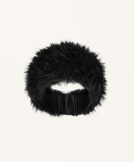 Oysho Повязка на голову из искусственного меха, черный