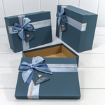 Коробка 29х21х9.5 см Набор 3 шт с двойным бантом и сердечком (Синий)