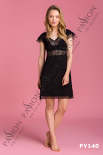 Соблазнительная ночная сорочка с кружевами (Размер: M) (Цвет: черный)