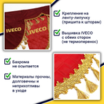 Ламбрекен с косынками стеганые Iveco (экокожа, красный, золотые кисточки)