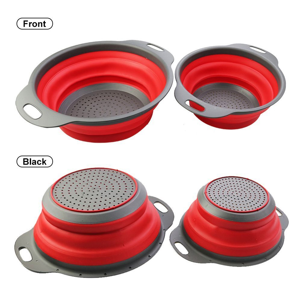 Набор дуршлаг силиконовый, складной, кухонный аксессуар для мытья фруктов и овощей, стильный,  2 шт (диаметр 22/9), красный