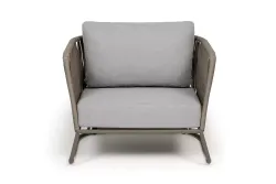 "Багамы" кресло плетеное из роупа, каркас алюминий бежево-серый (RAL7006) муар, роуп серо-коричневый 23мм, ткань светло-серая