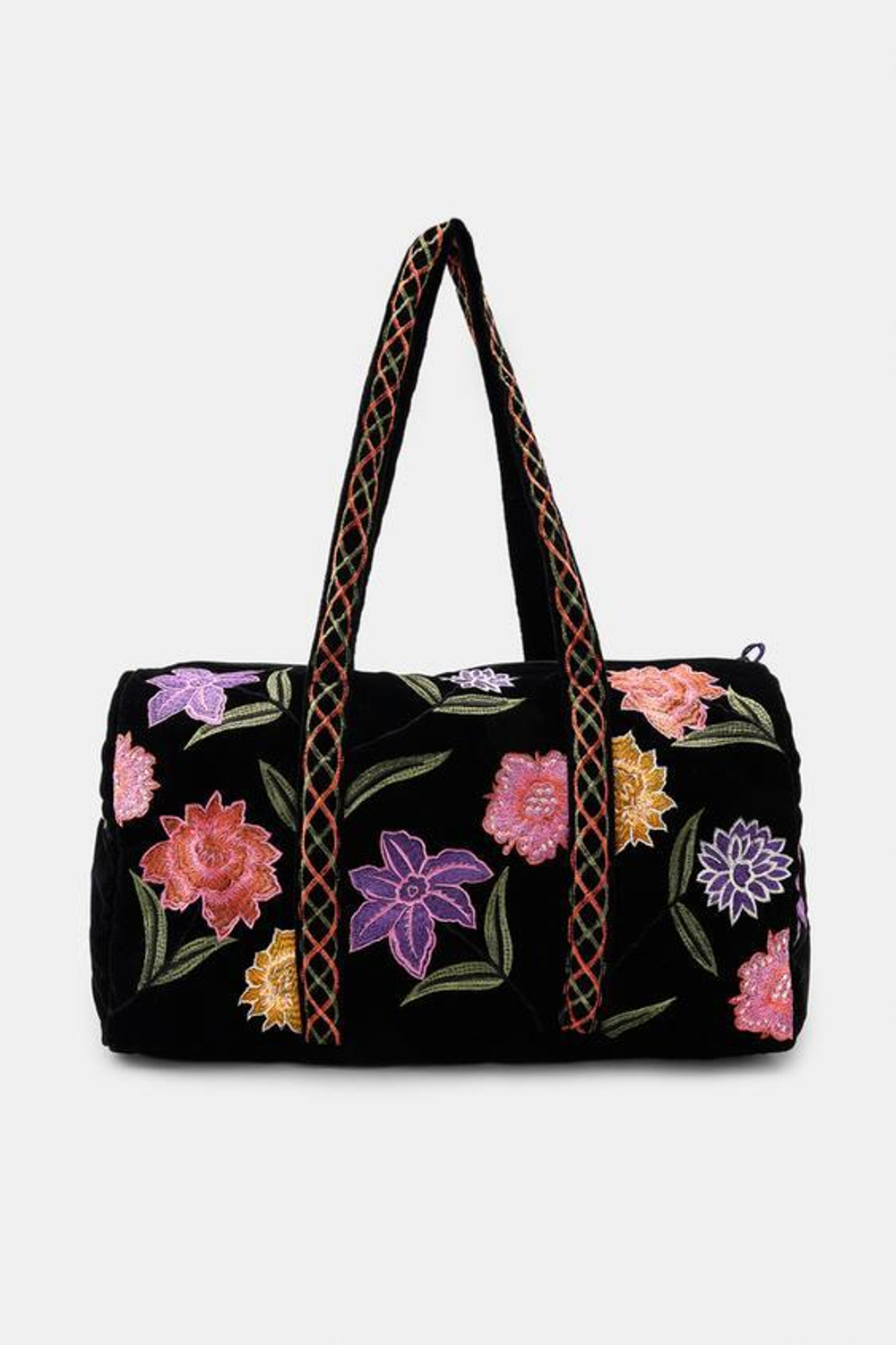 ZARA СТЕГАНАЯ БАРХАТНАЯ СУМКА С ЦВЕТОЧНОЙ ВЫШИВКОЙ, ЧЕРНЫЙ