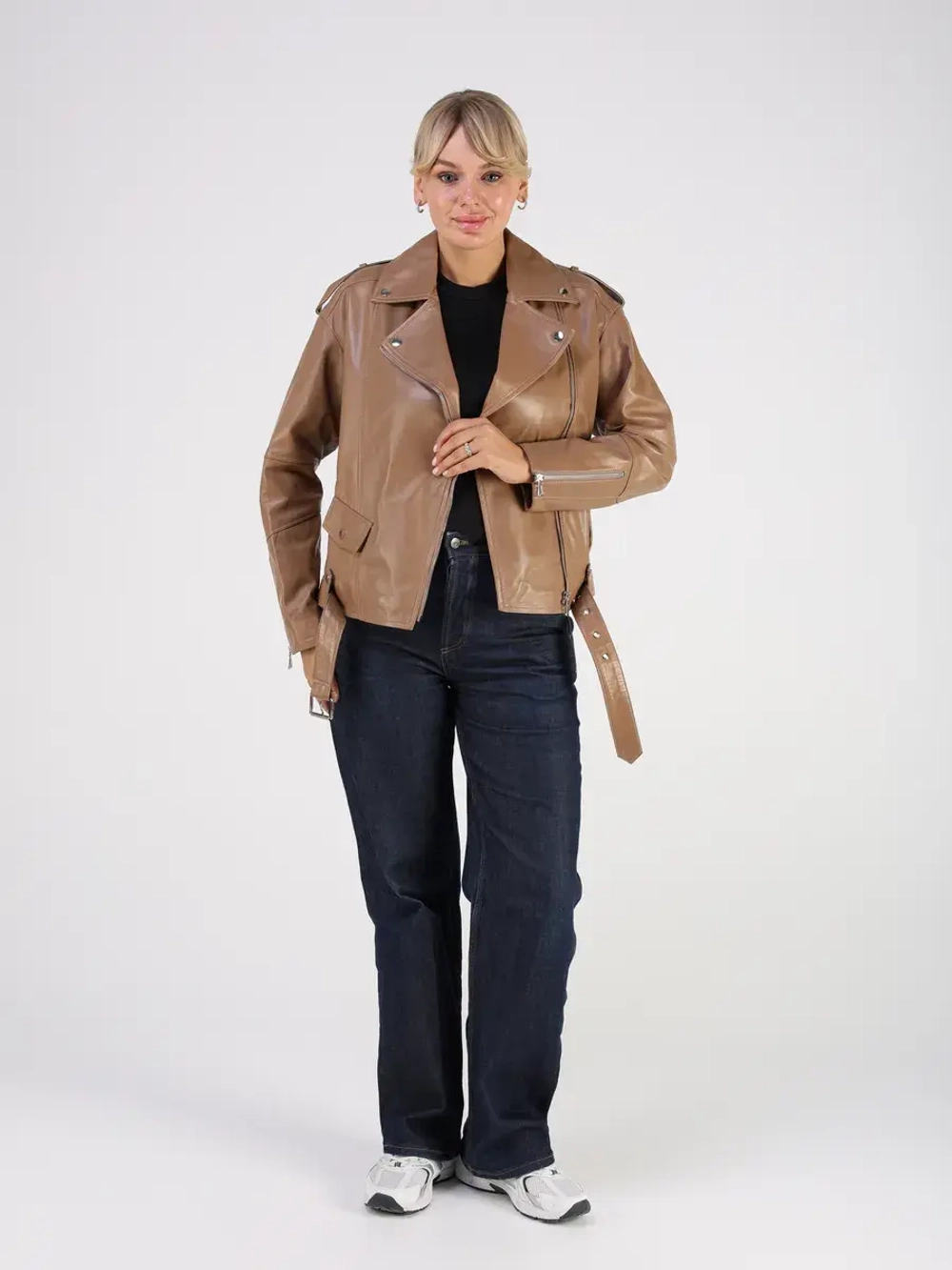 Кожаная куртка демисезонная косуха оверсайз