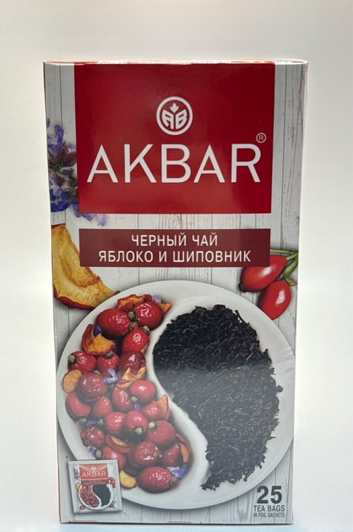 ЧАЙ АКБАР ЧЕРНЫЙ ЯБЛОКО ШИПОВНИК 25ПАК/12