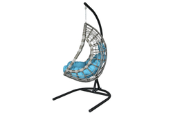 Кресло подвесное Ривьера арт.D66-МТ001 (стойка+основание.черн.,корзн.серая.,подуш.estera лазурный. 3уп. (В))