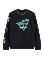 Свитшот GUESS Черный/Термопринт: бирюзовые и белые значки и надписи (Мальчик)