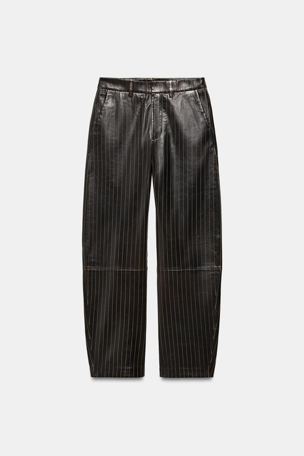 ZARA БРЮКИ ИЗ КОЖИ В ПОЛОСКУ ZW COLLECTION LIMITED EDITION, ЧЕРНЫЙ