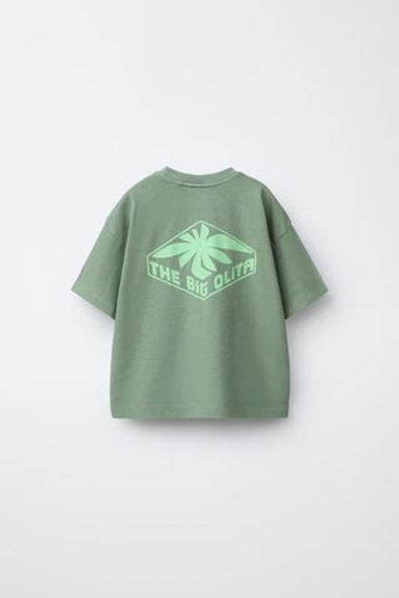 ZARA ФУТБОЛКА С ЛОГОТИПОМ, СВЕТЛЫЙ ХАКИ