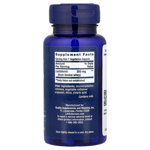 Life Extension, лактоферрин в капсулах, 60 вегетарианских капсул (300 мг в 1 капсуле)