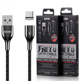 Кабель USB - Type-C Remax RC-158a (магнитный, оплетка ткань, QC3.0) Черный