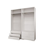 Распашной четырехсекционный шкаф Мори - 9 (с 6 ящиками) Белый Снег 8685 BS  240*50*220