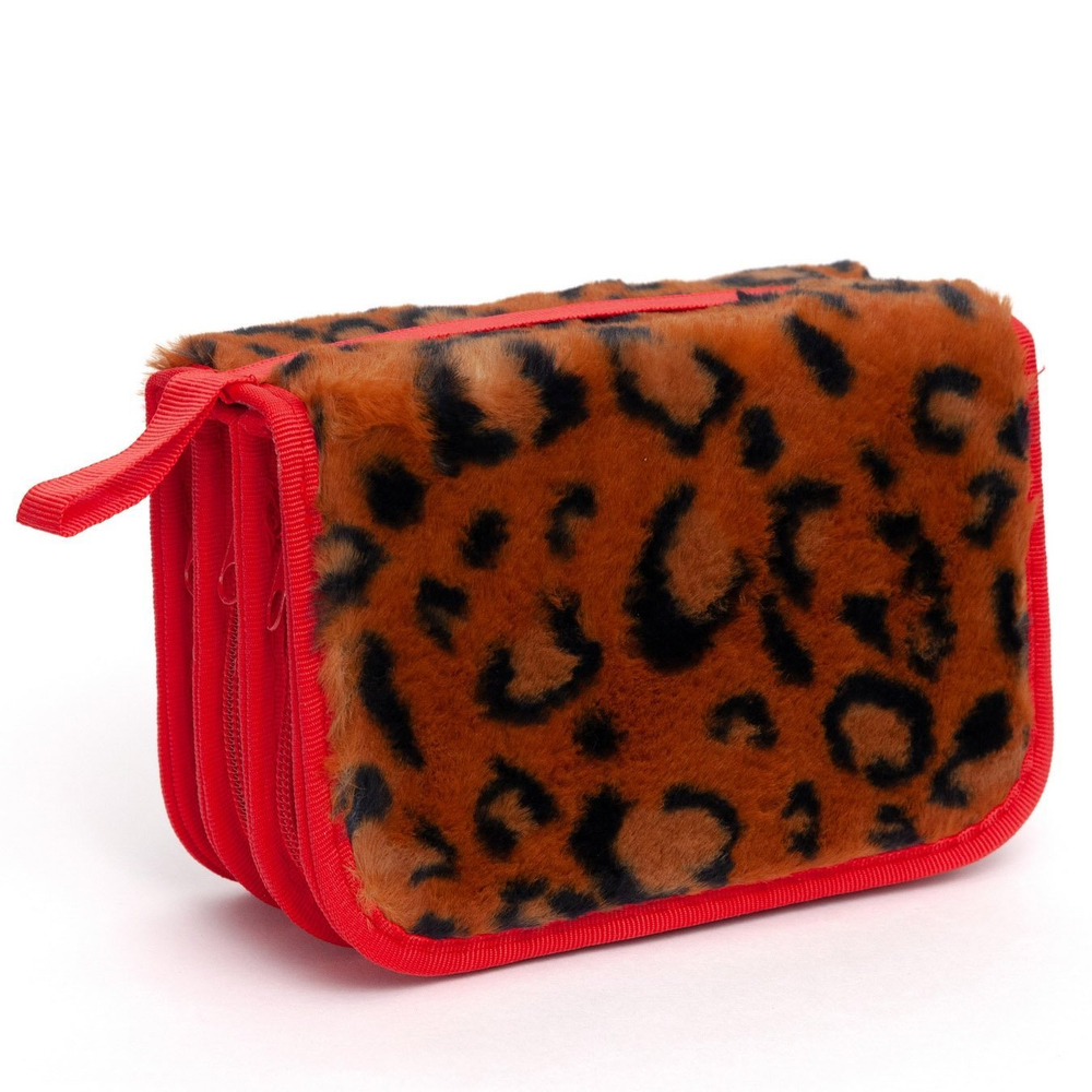 Пенал 3 отделения Alingar, искусственный мех, молния, 120 х 190 мм, "Леопард", микс (пятна леопарда)