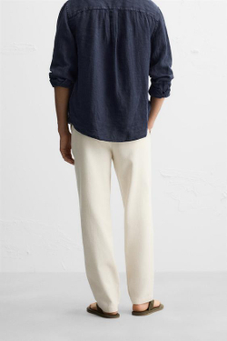 ZARA БРЮКИ RELAXED FIT ИЗ РЕЛЬЕФНОЙ ТКАНИ, СВЕТЛО-БЕЖЕВЫЙ