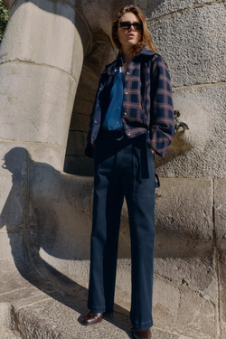 ZARA СТЕГАНАЯ КУРТКА В КЛЕТКУ С КАПЮШОНОМ, КРАСНЫЙ/ТЕМНО-СИНИЙ