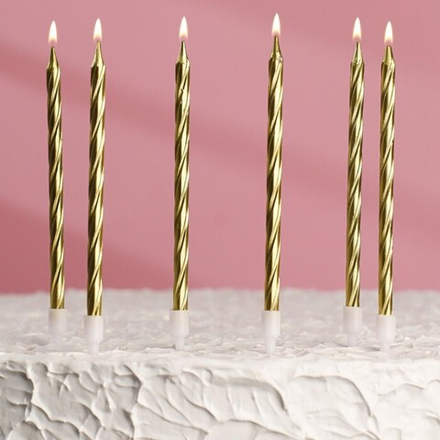 Свечи в торт "Металлик спираль" , 14 см, 6шт с подставкой, золотистые
