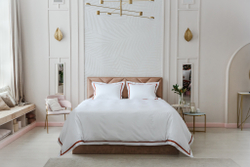 Постельное белье cемейное Сlaire&Caroll Nuage белое с оранжевым кантом