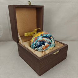 Шар новогодний с ручной росписью Палех "Лиса и зайцы"