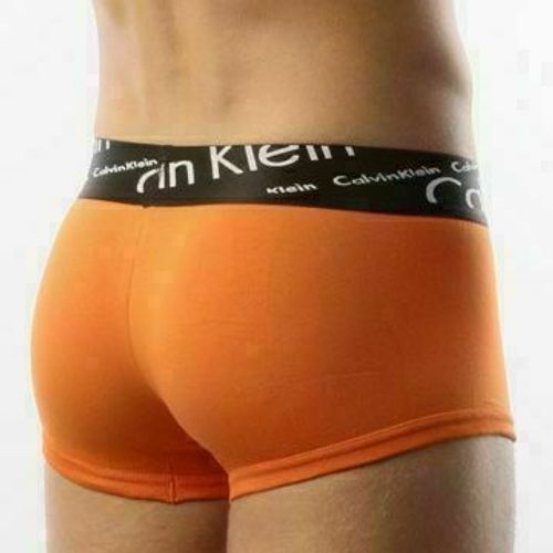 Мужские трусы боксеры оранжевые с черной косой резинкой Calvin Klein Black Waistband Italics Boxer Orange CK05110