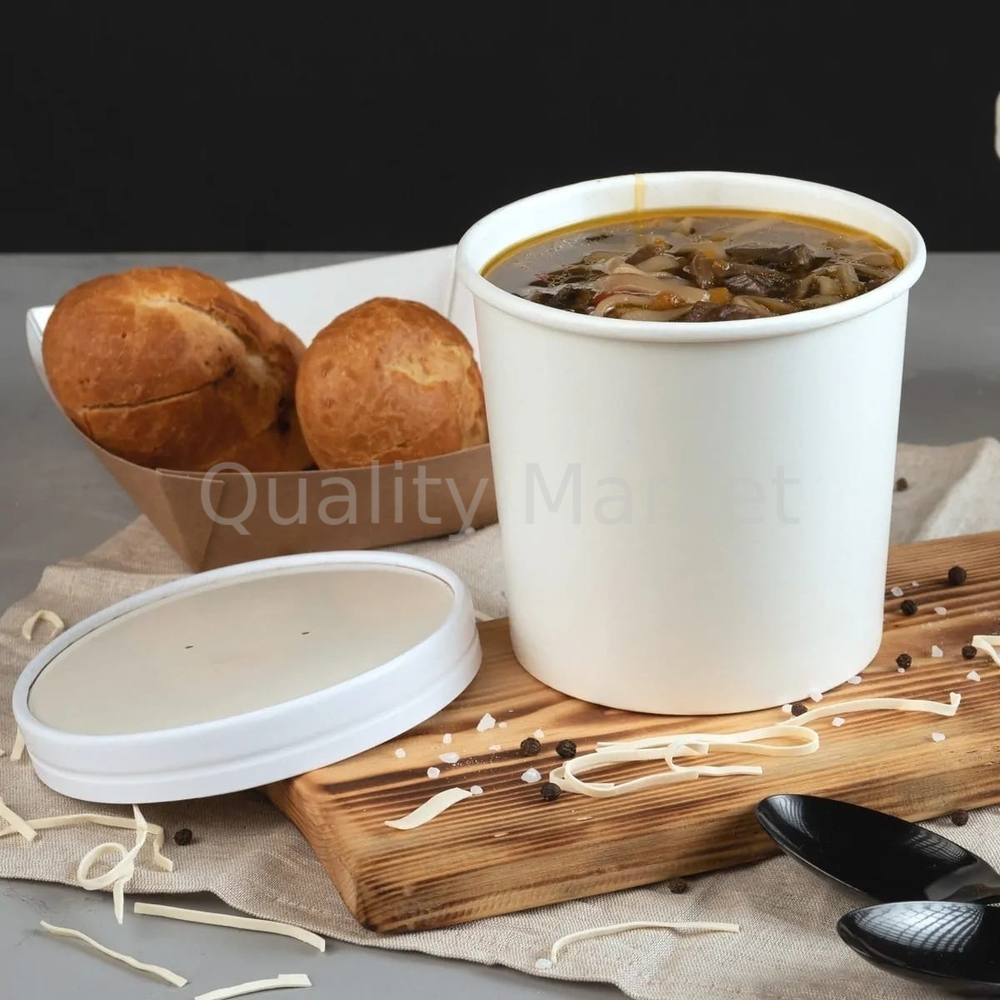 Супница, 1000 мл, 115*91*133 мм, БЕЛАЯ, с бумажной крышкой