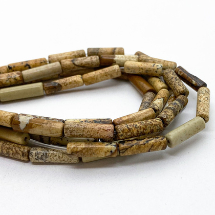 "Яшма пейзажная" бусины, размер около 13,5*4 мм, цена за 13 шт (1/2 нити)