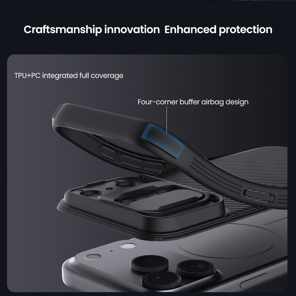 Чехол усиленный с двойной защитной шторкой для камеры от Nillkin на iPhone 17 Pro Max, серия CamShield Pro