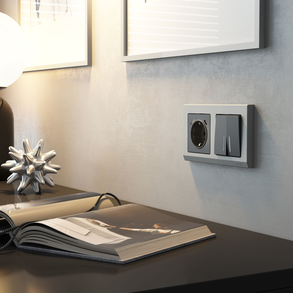 Розетка с заземлением, шторками и USB тип A+C (графит матовый) W1171764