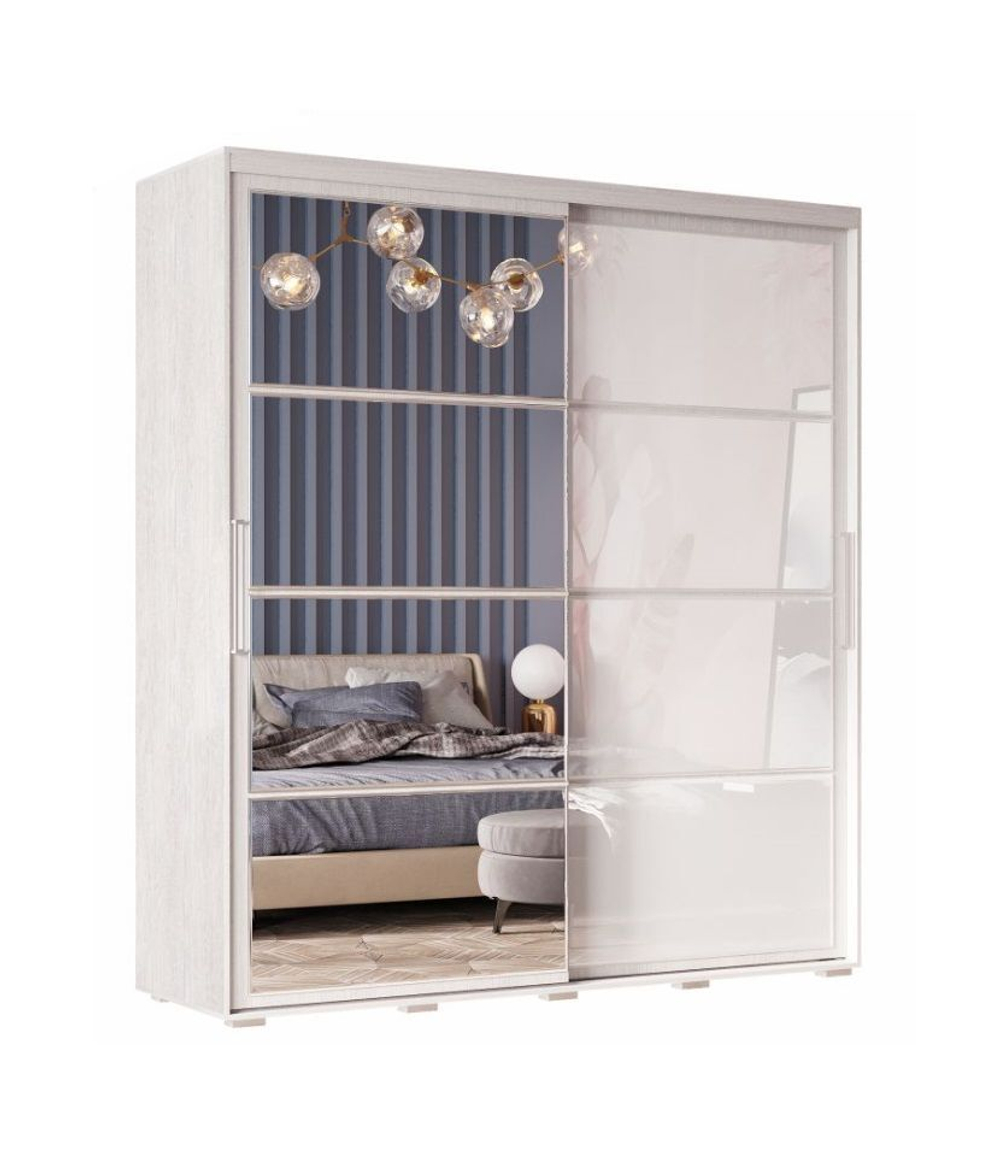 Шкаф-купе с зеркалом Крафт-6, ясень белый