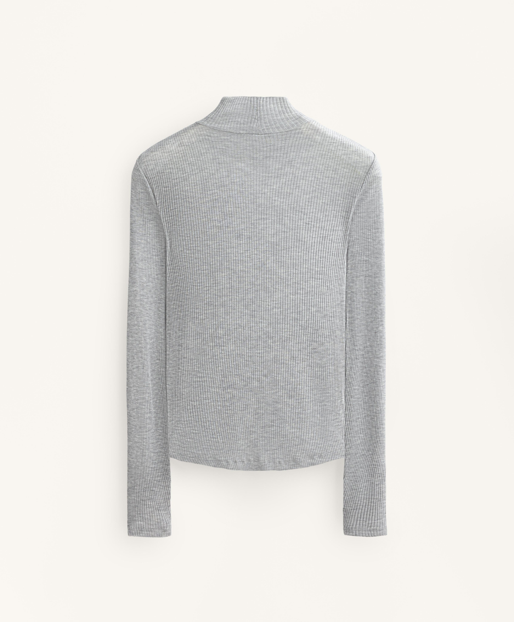 Oysho Футболка Base Layer в рубчик с высоким воротником и лиоцеллом, серый