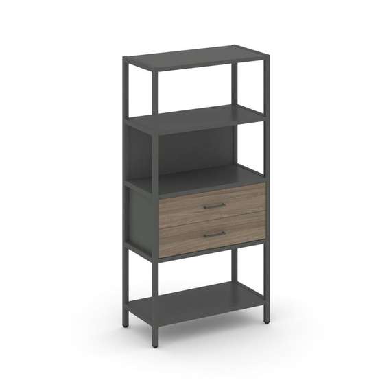 Shelf System Односекционный стеллаж четырехярусный с ящиками SN.STM-412 Антрацит/Вяз Благородный/Мет