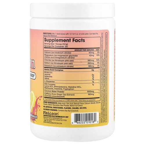 Fit & Lean, Amino Hydration + Energy, розовый лимонад, 363 г (12,8 унции)