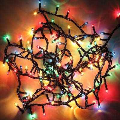 Электрогирлянда м/лампы цветные , 240 ламп, 8,4м, 8 мигания, зеленый провод, кор