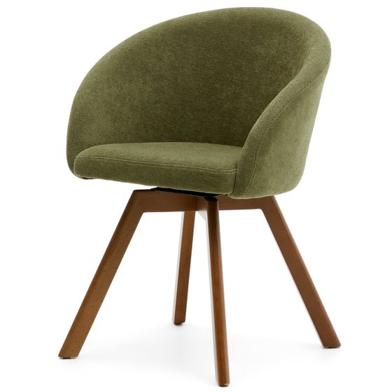 Крутящийся стул Marvin из зеленой синели с ножками из ясеня