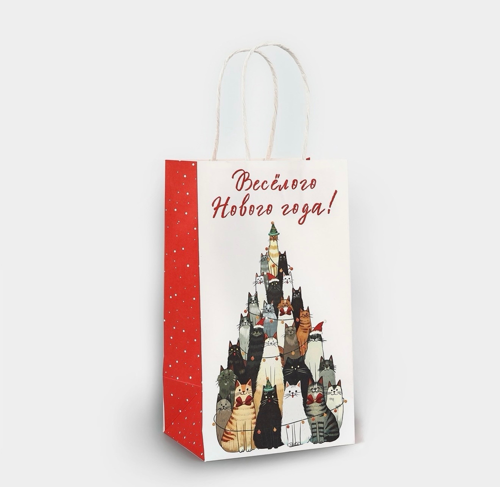 Пакет подарочный новогодний крафтовый «Весёлого Нового года», 12×9×21 см