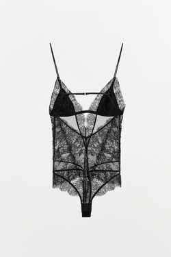 ZARA КОМБИНИРОВАННОЕ КРУЖЕВНОЕ БОДИ, ЧЕРНЫЙ