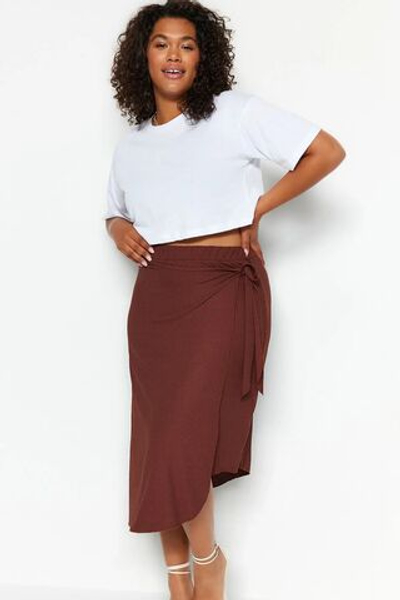 Коричневая трикотажная юбка Anvelop с завязками по бокам TBBSS23AZ00014