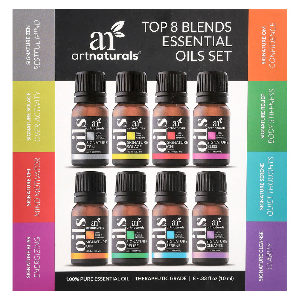 artnaturals, Набор эфирных масел, 8 лучших смесей, 8 флаконов по 10 мл (0,33 жидк. унц.)